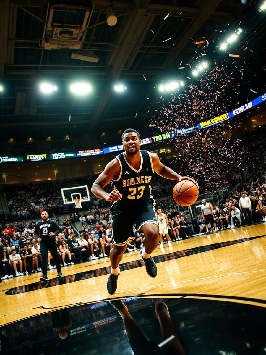 Basketball player driving to the basket in a tournament final